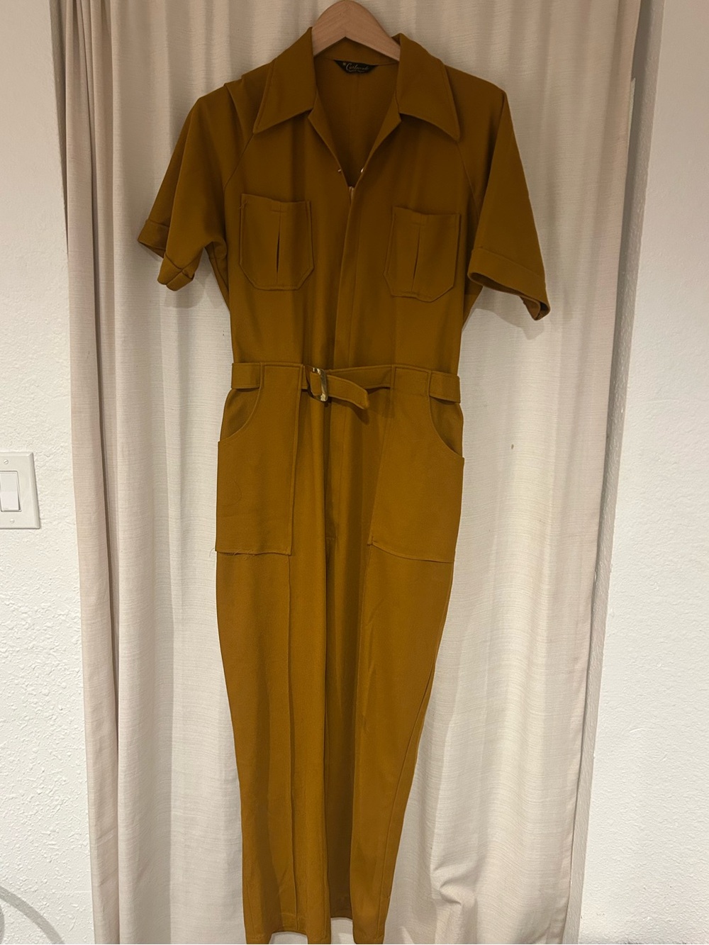 Vintage Short-Sleeve Utility Jumpsuit in Mustard